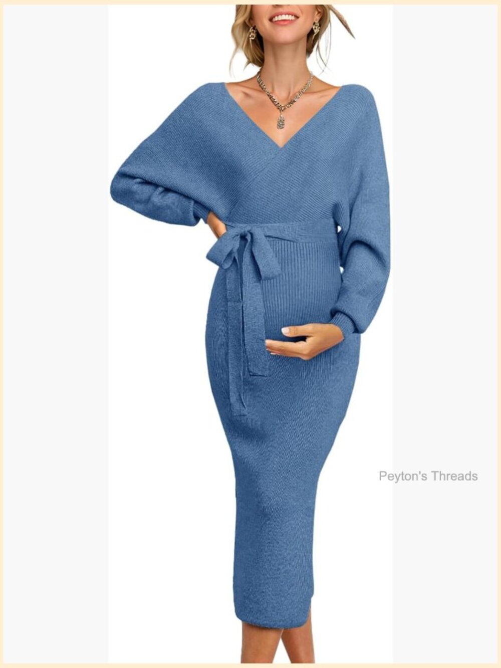 Long Sleeve Wrap V-Neck Maternity Nursing Dress for Photoshoot Winter